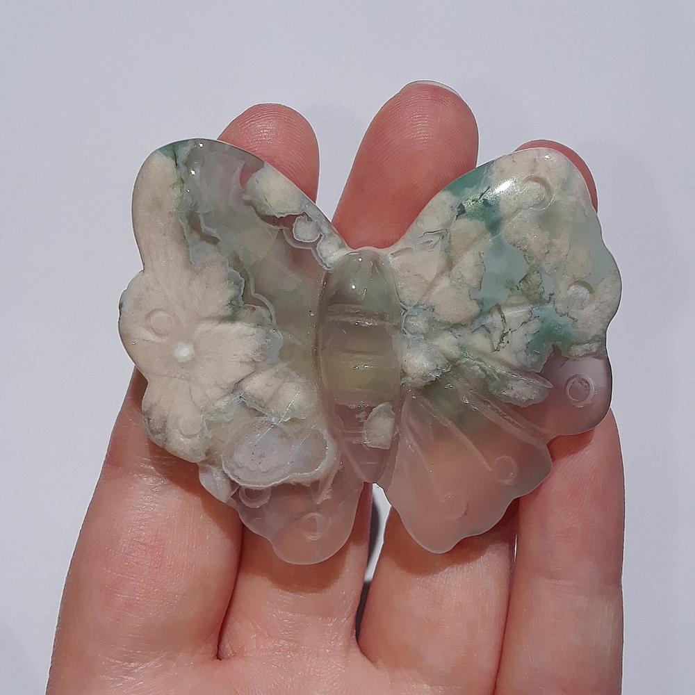 Green Flower Agate Butterfly